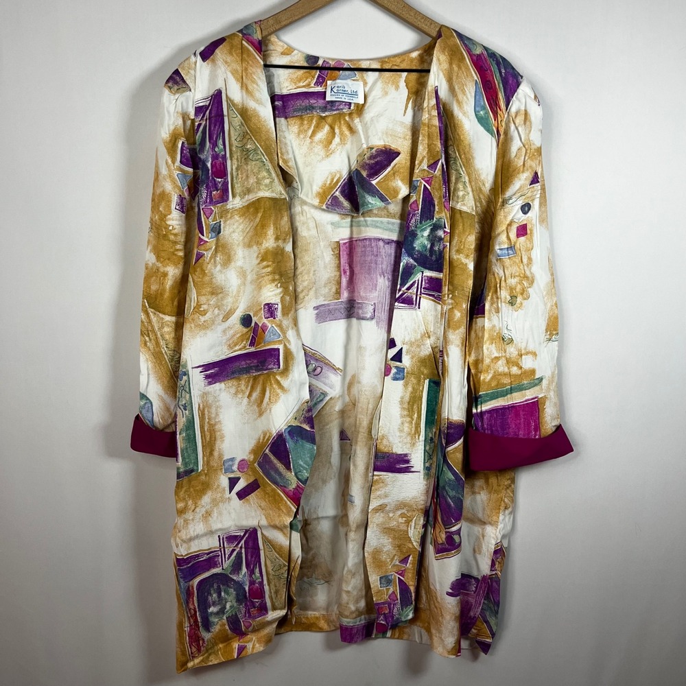 Vintage Kari's Korner Jacket Women 2X/3X Patterned Open Front Lightweight Kimono